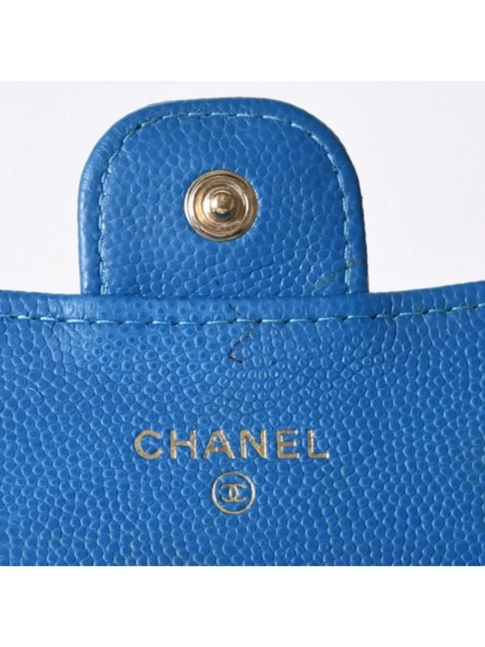Chanel Chain Wallet Coin Purse CC Logo Caviar Leather Blue